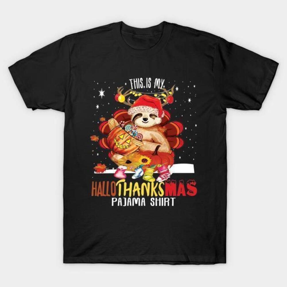 Halloween Sloth This Is My Hallothanksmas Pajama Tshirt